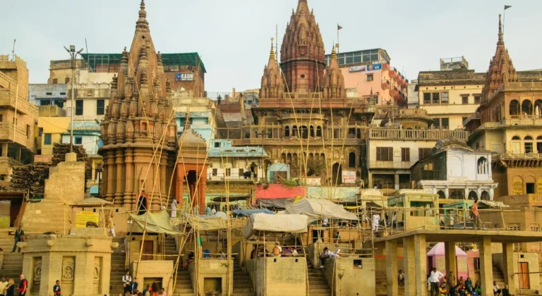 Old kaal bhairav temple Varanasi near the busy cremation ghats during daytime