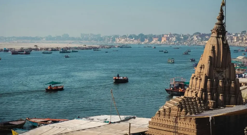 Ganges River boats near the old kaal bhairav temple Varanasi during the daytime