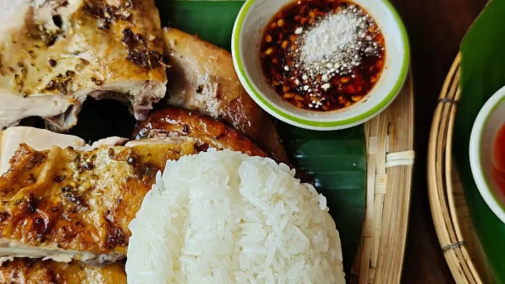 Delicious local grilled chicken and sticky rice near Kuang Si Falls